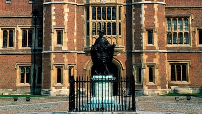 A statue of the founder of Eton College, King Henry VI. Eton, a subsidiary of the famed college, will launch virtual courses across the GCC this academic year. Alamy