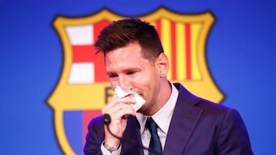 Lionel Messi faces the media at Nou Camp as he prepares to leave Barcelona.