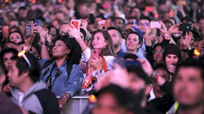 The crowd captures videos of Alicia Keys on their mobile phones. Pawan Singh / The National