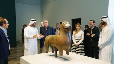 From left to right: Mohamed Khalifa Al Mubarak, Chairman of the Department of Culture & Tourism – Abu Dhabi; Prince Andrew, Duke of York and Princess Beatrice of York; Manuel Rabaté, Director of Louvre Abu Dhabi and Saif Ghobash, Director General of the Department of Culture & Tourism – Abu Dhabi.