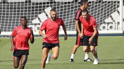 Vinicius Junior, Karim Benzema, and Gareth Bale attend the training session. EPA