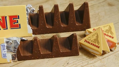Gutted: the old Toblerone, above, and the austerity-driven new 150g bar. Alastair Grant / AP Photo