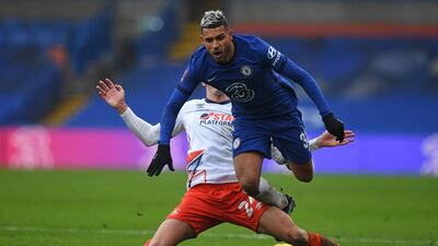 Luton defender Rhys Norrington-Davies tackles Chelsea's Emerson Palmieri. AFP