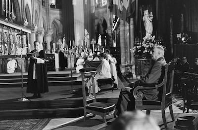 Charles de Gaulle at a mass in the Notre-Dame after the Second World war. AFP