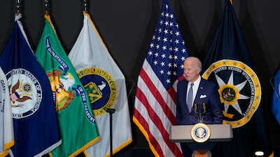 US President Joe Biden visits the Office of the Director of National Intelligence. AP Photo / Susan Walsh