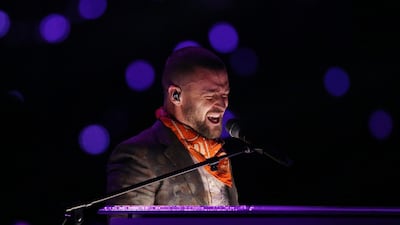 Justin Timberlake performs during half time in Super Bowl LII between the New England Patriots and the Philadelphia Eagles at US Bank Stadium. Mandatory Credit: John David Mercer-USA TODAY Sports