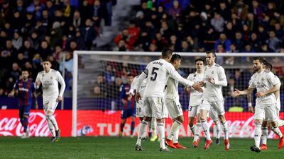 Gareth Bale, centre, scored Real Madrid's winning goal from the penalty spot. EPA