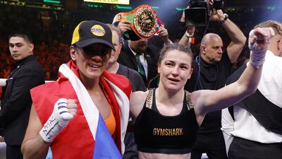 Katie Taylor and Amanda Serrano together after their fight at Madison Square Garden. Getty