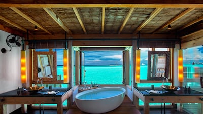 Sea views from the tub at Gili Lankanfushi in the Maldives. Photo: Gili Lankanfushi