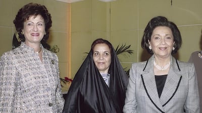 The AIWF conference in 2003, with Queen Sabeeka Al Khalifa of Bahrain, and Suzanne Mubarak, at the time the first lady of Egypt. Photo: AIWF