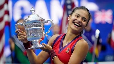 Britain's Emma Raducanu after defeating Leylah Fernandez, of Canada, in the final of the US Open at Flushing Meadows in New York, on Saturday, September 11. AP