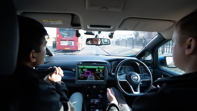 The self-driving Nissan Leaf car drives on public roads in Woolwich, south-east London. PA