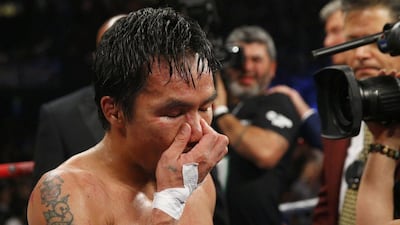 Manny Pacquiao is shown after his loss to Floyd Mayweather on Sunday morning in Las Vegas. Steve Marcus / Reuters / May 3, 2015