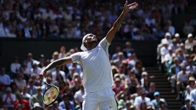 Nick Kyrgios of Australia serves against Brandon Nakashima of the US during. Getty
