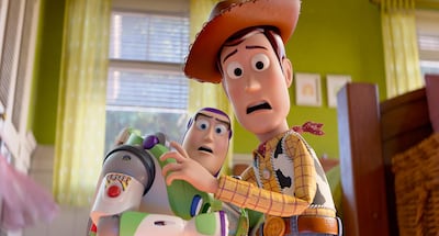 Tom Hanks and Tim Allen return as the voices of Woody and Buzz Lightyear in Toy Story 5. Photo: Disney / Pixar