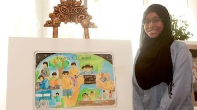 Ishrat Razia of Pristine Private School won third place in her age category at the Human Rights Student Contest Jeffrey E Biteng / The National