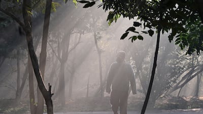 A man walks in a park amid dense smog in Lahore, Pakistan. AFP