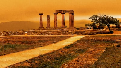 Saharan dust covers the Temple of Apollo in Corinth, Greece. EPA