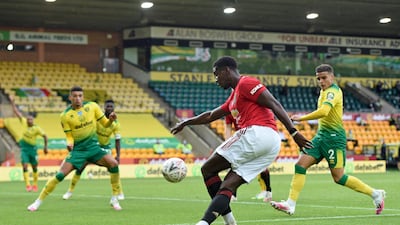 Manchester United substitute Paul Pogba chips the ball back into the box. AP