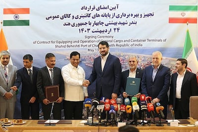 Signing ceremony of the Chabahar port project in Tehran on May 13. Tasnim