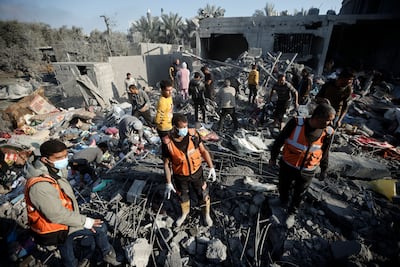 The aftermath of more Israeli air strikes on Khan Younis in the southern Gaza Strip. AP