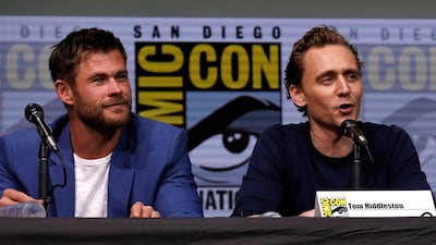 Cast members Chris Hemsworth, left, and Tom Hiddleston at a panel for Thor: Ragnarok during the 2017 Comic-Con International Convention in San Diego, California. Reuters / Mario Anzuoni