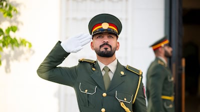 UAE Armed Forces honour guards await the arrival of Mr Al Sudani at Al Shati Palace