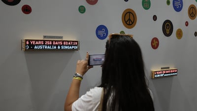 A climate clock showing the time remaining before a global temperature rise of 1.5°C is no longer avoidable in Sharm El Sheikh, Egypt. Getty