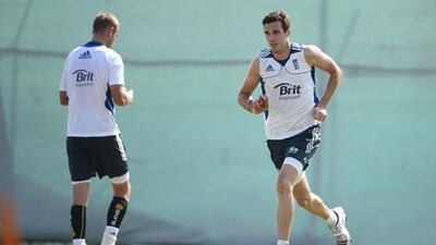 England's Steven Finn practices in the nets on November 11 while his teammates were playing Haryana.