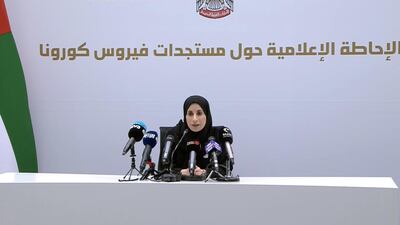 Dr Farida Al Hosani, spokeswoman for the Ministry of Health, holds a briefing on the state of coronavirus in the UAE. Courtesy Dubai One