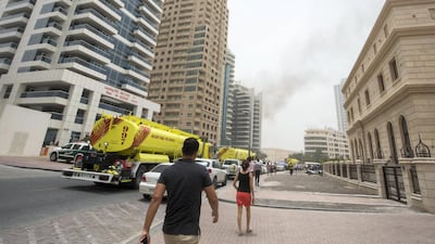 The fire at Zen Tower in Dubai Marina. Leslie Pableo for The National