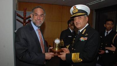 Navdeep Suri with retired Vice Admiral Satish Soni. Courtesy The Indian navy
