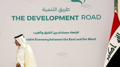 The signing of a four-way memorandum of understanding between Iraq, Turkey, Qatar and the UAE to co-operate in the Development Road project, in Baghdad in 2024. EPA