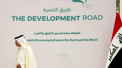 The signing of a four-way memorandum of understanding between Iraq, Turkey, Qatar and the UAE to co-operate in the Development Road project, in Baghdad in 2024. EPA