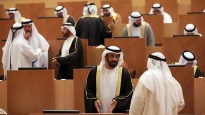 FNC members interact before the session yesterday. Ravindranath K / The National