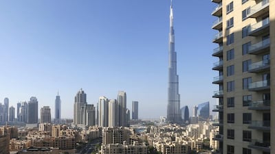 A view over Downtown Dubai. Property prices in the emirate fell by 6.1 per cent over a 12-month period according to Knight Frank. Sarah Dea / The National