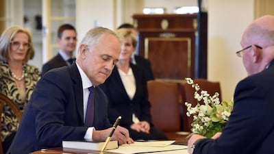 Malcolm Turnbull, Australia's new prime minister and leader of the Liberal Party, is being sworn in at Government House in Canberra, Australia, on September 15, 2015. Mark Graham/Bloomberg