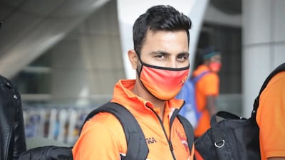 Sunrisers Hyderabad's Shreevats Goswami in Dubai. Courtesy Sunrisers Hyderabad twitter / @SunRisers