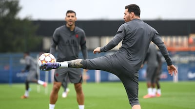 Lionel Messi trains ahead of the Champions League match against Manchester City. AFP