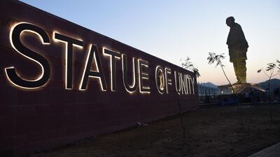 The Statue Of Unity, the world's tallest statue, stands overlooking the Sardar Sarovar Dam. AFP