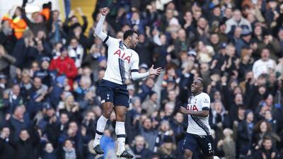 Mousa Dembele and Danny Rose of Spurs celebrate after Dembele scored their second goal on Saturday in an eventual 4-1 Premier League victory. Paul Childs / Action Images / Reuters