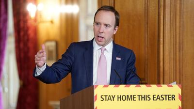 Britain's Health secretary, Matt Hancock holding a digital Covid-19 press conference in n10 Downing street in London, Britain, 10 April 2020. EPA