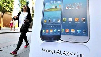 Shares in Samsung Electronics fell 7 per cent in Seoul after a US court fined the company for breaching Apple's patents. Jung Yeon-Je / AF