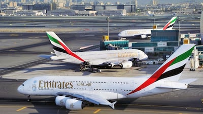 Emirates aircraft sit on the tarmac of Dubai International Airport. DXB reported record passenger traffic for January. Courtesy : Emirates