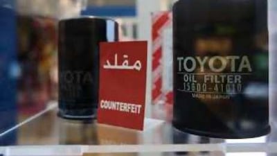 Oil filters are among products on display at the Anti- Commercial Counterfeiting Exhibition organised by the Department of PLanning & Economy at Abu Dhabi Mall.