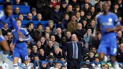 Chelsea's manager Rafael Benitez, center, watches his team play against Manchester City's during their English Premier League soccer match at Stamford Bridge, London, Sunday, Nov. 25, 2012. (AP Photo/Sang Tan) *** Local Caption *** Britain Soccer Premier League.JPEG-08613.jpg
