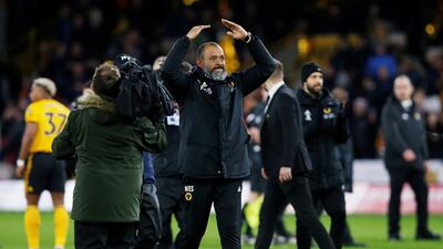Wolverhampton Wanderers manager Nuno Espirito Santo celebrates after the match. Reuters