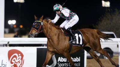 Richard Mullen, riding Loraa, won The President Cup races at the Abu Dhabi Equestrian Club on February 13, 2017. Delores Johnson / The National