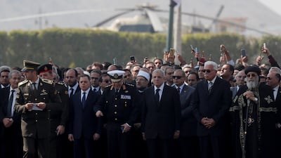 Pope Tawadros II attends the funeral of former Egyptian President Hosni Mubarak. Reuters