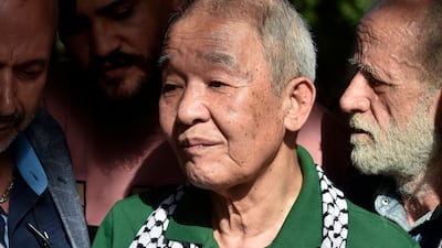 Kozo Okamoto attends a ceremony in 2022 organised by Palestinians living in Lebanon to mark the 50th anniversary of the attack on Lod Airport in Israel. EPA